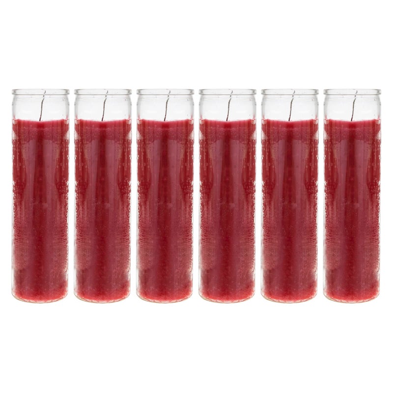 Mega Candles 6 pcs Unscented Red 7 Day Glass Container Devotional Prayer Candles, Premium Wax Candle 2 Inch x 8 Inch, Sanctuary, Vigils, Prayers, Blessings, Religious, Memorials, Remembrance - Image 1